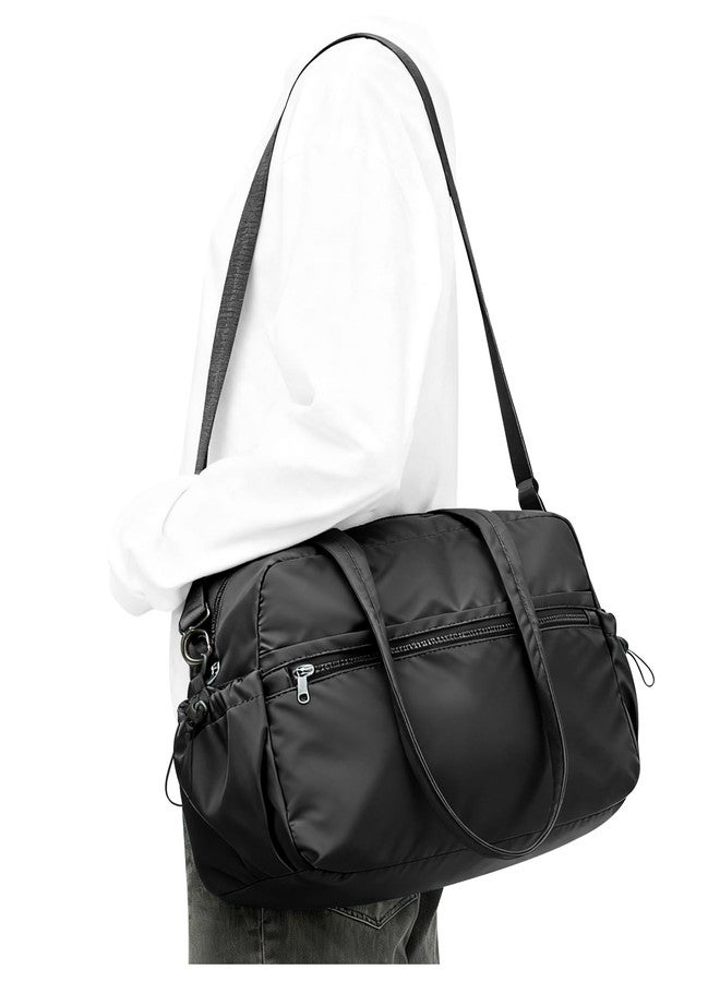 BJLFS Small Black Gym Duffle Bag for Women Men, Waterproof Weekender Handbag Carry on Travel Bag for Airplane, Sports Yoga Tote Bag with Dry Wet Pocket - Image 1